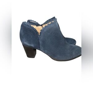 Jack Rogers Women’s Marianne Navy Blue Suede Ankle Boots Size 6.5 Stacked Heel